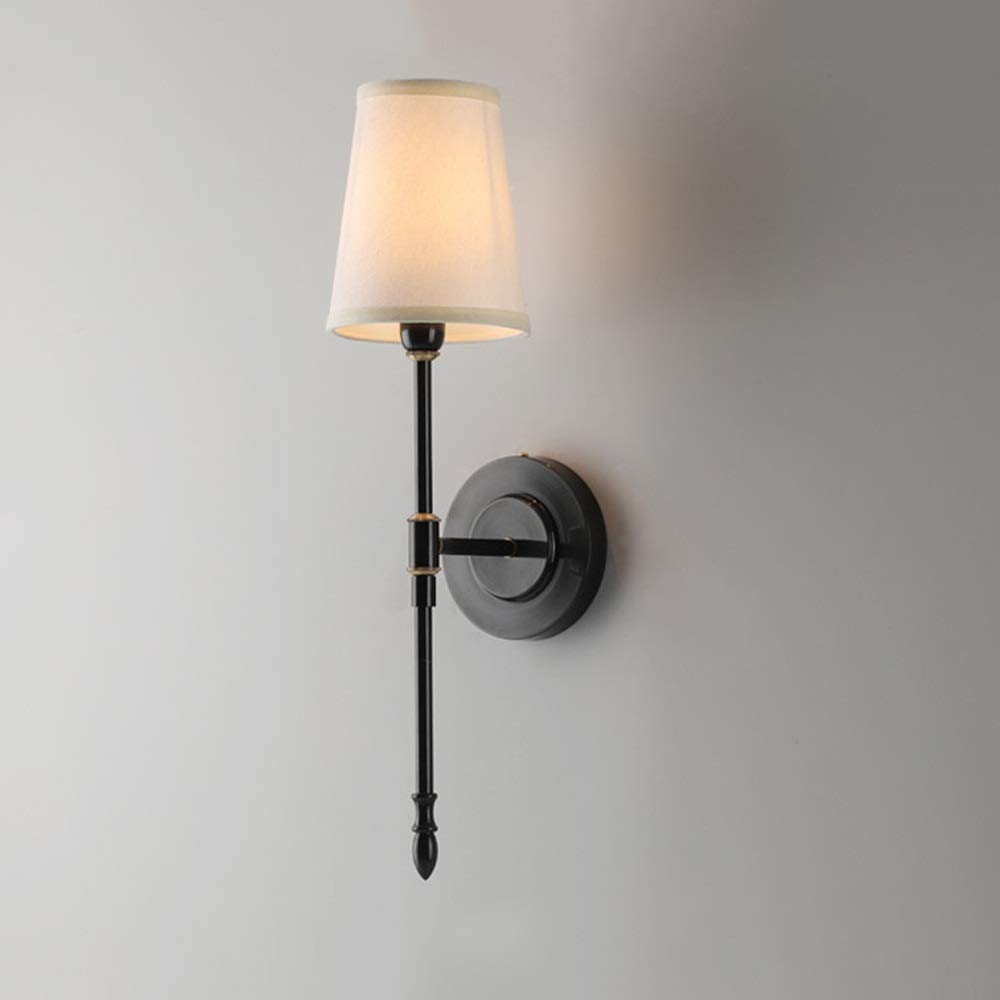 ZTCHSENZT Wall Sconces, Aisle Wall Lamp Bedroom Bedside Decorative Wall Sconces Living Room Wall Light Corridor Wall Lamp Lamp Holder Copper Cloth Lampshade Wall Light Fixtures Be,Black-Single head