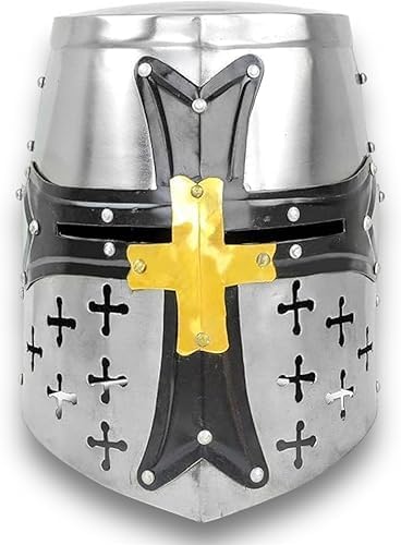 Medieval Templar Crusader Knight Helmet – Handmade Steel Adult LARP & Reenactment Armor Replica with Cross Design