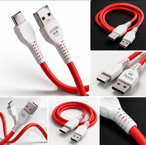 Image of USB Type C Cable 65W 6A Fast Charging & Data Sync, 1.2M Durable PVC Cord for Samsung, OnePlus, Oppo, Vivo, Realme, Mi, Poco, Moto (Red, Pack of 1)