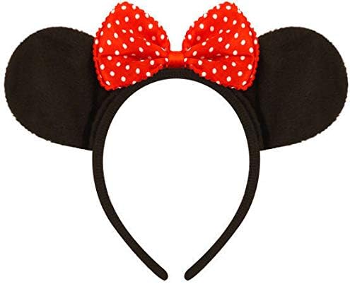 Minnie Mouse Ears on Alice Band with Red and White Polkadot Spotted Bow Headband for Adults/Children - Fancy Dress Costume Head Band Accessory - Party Decoration Gift - UK (Red Polkadot Bow)
