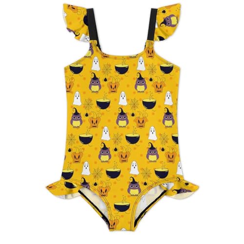 Image of Girls One Piece Swimsuit Cute Alpacas Hearts Stars Ruffles Swimwear Bathing Suits 3-12 Years
