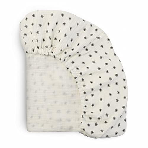 Image of mushie Extra Soft Muslin Fitted Crib Sheet | 192 Thread Count | 28"x 52" (Black Daisy)
