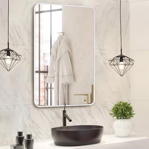 White Rectangular Bathroom Wall Mirror for Bedroom, Living Room, or Entryway (20x30 inch)