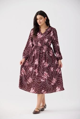 Image of TIYOMI Womens Plus Size Dresses Fall Long Sleeve Maxi Dresses V Neck Floral Spring Party Dress with Pockets XL-5XL (14W-28W)