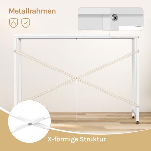 WOLTU Schreibtisch 100x50cm, Kleiner Computertisch, Bürotisch eckig, PC Tisch mit Metallgestell, für Büro Homeoffice Arbeitszimmer Schlafzimmer, aus Holzwerkstoff, Weiß