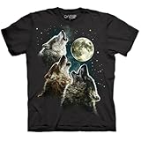 Liquid Blue Three Wolves Howling at The Moon T-Shirt – Funny Graphic Tee | Howling Wolf Pack Shirt for Men, Black XL