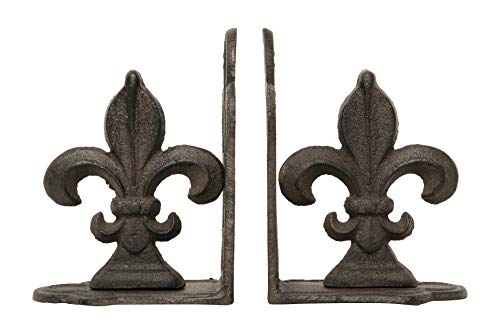 Creative Co-Op Decorative Metal Fleur de Lis Bookends, Bronze, Set of 2
