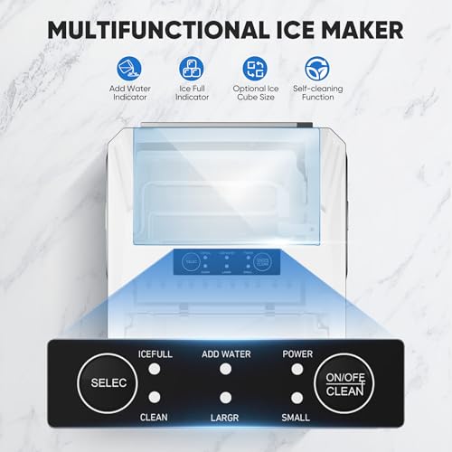 DUMOS Portable Ice Maker for Countertop, 26.5lbs/Day, Fast Ice Making in 6 Mins, 9 Bullet Ice Cubes, 2 Ice Sizes, Self-Cleaning Quiet Compact Ice Machine for Home, Kitchen, White