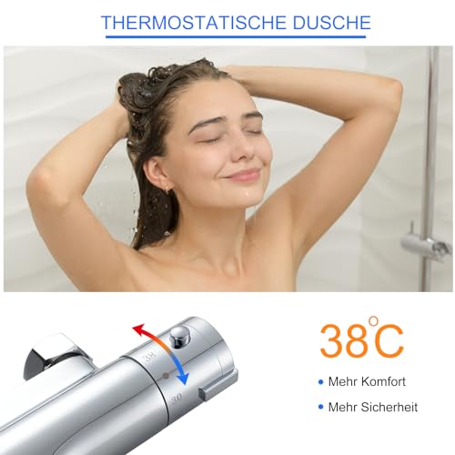 KEOKBON Thermostatic Bath Shower Mixer Tap,38℃ Safety Anti-Scald Bathtub Shower Mixer Bar Valve with Waterfall Bath Filler Spout - Image 3