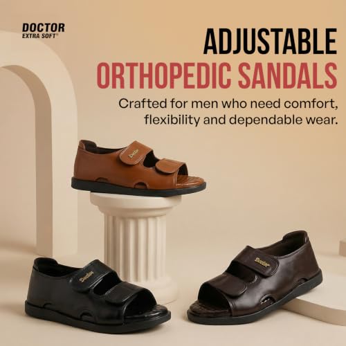 Image of DOCTOR EXTRA SOFT Orthopedic Diabetic Comfortable Dr Sole Footwear Daily Use Casual Wear Stylish Black Cushioned Adjustable Strap Sandals for Men's-Gents &Boy's L-10