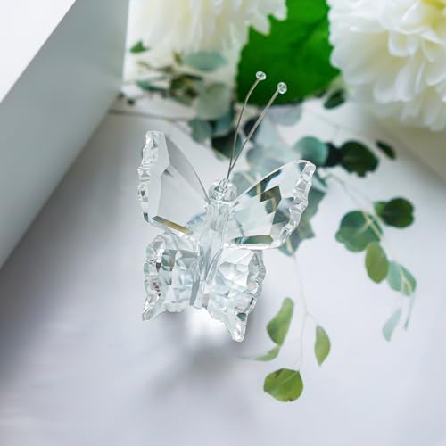 H&D Crystal Flying Butterfly with Crystal Ball Base Figurine Collection Cut Glass Ornament Statue Animal Collectible (Clear) - Image 3