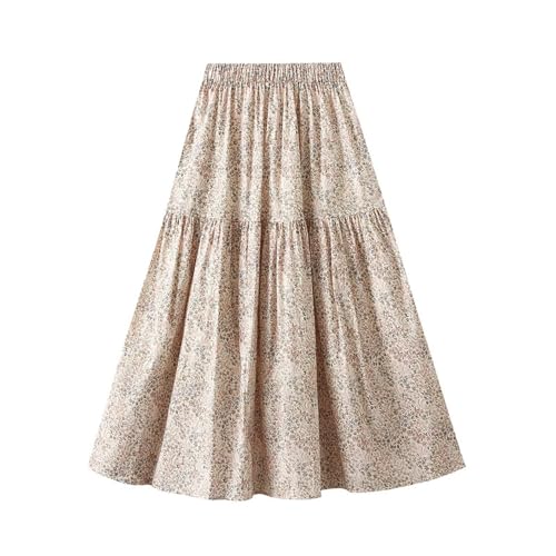 Womens Floral Printing Skirt Elastic High Waist A-Line Skirts Casual Pleated Midi Skirt for Beach Vacation Prom Party