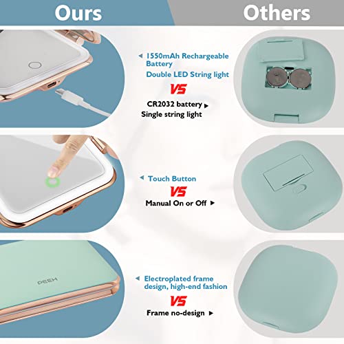 Omobolanle Makeup Mirror,5X Magnifying Mirror With Lights,Double Sided Handheld Mirror With Auto-Off Light,Rechargeable Portable Folding Travel Led Vanity Mirror,Gift For Mother Green #TOP5