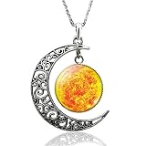QWERBAM Terre Jupiter Soleil Planète étoiles Creux Crescent Moon Collier Cabochon en Verre Bijoux Faits Main Pendentif Bricolage Accessoires Femmes Coffret Cadeau (Metal Color : 11)