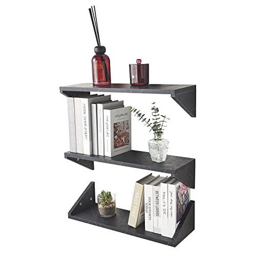 Kaboon Floating Shelves 24 X 8 In Set Of 3, Book Shelf Wall Mounted, Shelves For Wall Decor And Storage, Laundry Room, Bathroom, Kitchen, Office, Home Decor And Organization, Black/Cloud Atlas #TOP11