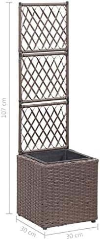 Raised Bed Planter, Raised Garden Bed Raised Planter Stand Outdoor Grow Box Patio Flower Plant Planter Garden Basket Trellis Raised Bed with 1 Pot 30x30x107 cm Poly Rattan Brown