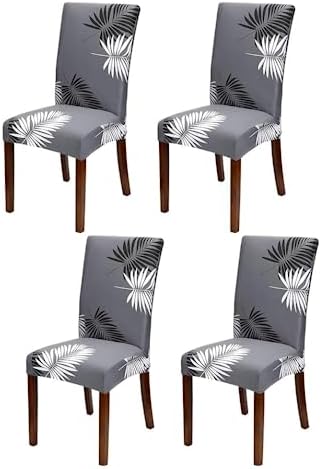 WDong Stretch Printed Dining Chair Slipcovers, 4Pack Stretch Removable Washable Anti-Dust Upholstered Chair Covers for Hotel Dining Room Kitchen Office Ceremony Banquet Wedding Party (4PCs, Geometry)