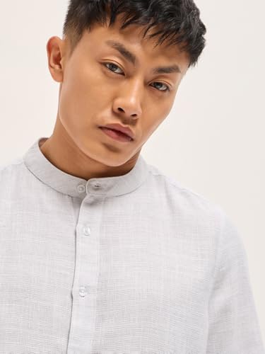 Image of THE Bear House Men's Cotton Solid Slim Fit Shirt Grey