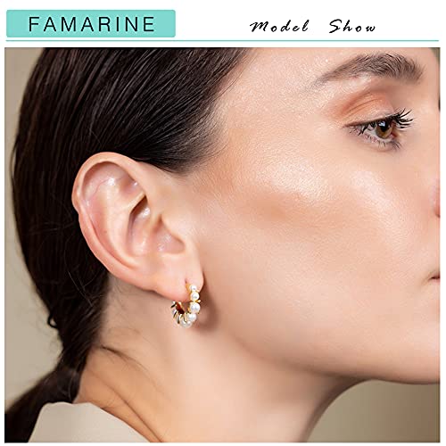 Famarine Pearl Hoop Earrings For Women 14K Gold Plated Cute Dainty Hoop Earrings Jewelry Gift #TOP2