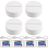 EEEKit 4 Stück Weiss 3D Nacht LED Licht Lampensockel mit Fernbedienung USB Kabel, Einstellbar 7 Farben Dekoration Lichter für Schlafzimmer Kinderzimmer Weihnachtsdekoration