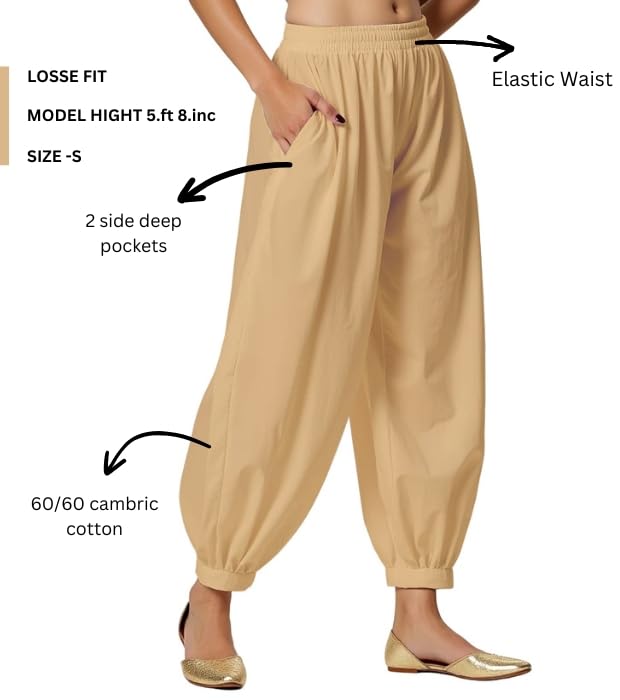 Image of Women's Cambric Cotton Afghani Patiala Salwar - Loose Fit, Elastic Waist, Deep Pockets | Ethnic & Casual Wear