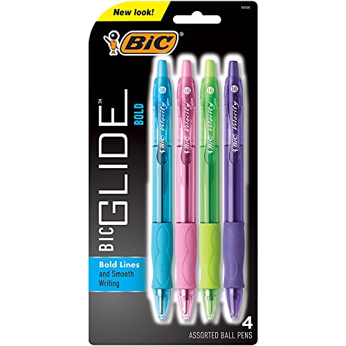 Image of BIC Glide Bold Retractable Ball Point Pen, Bold Point (1.6mm), Assorted Fashion Colors, Great for Everyday Use, 4-Count