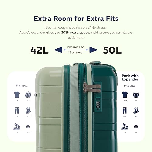 Image of Provogue Azure Hard-Sided PP 55 Cm Cabin Luggage Suitcase | Expandable Space with 8 Wheels Trolley Bags for Travel | Lightweight with Combination Lock | 5 Year Warranty (Laurel Green /Hunter Green)