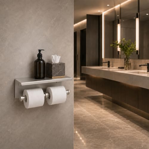 BWE Double Toilet Paper Holder with Shelf Wall Mount Tissue Holder Bathroom by BWE - Used condition - Image 9