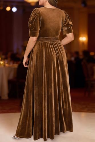 Image of Pinup Fashion Velvet Wedding Guest Dress-Fall Formal Floral Maxi Dresses