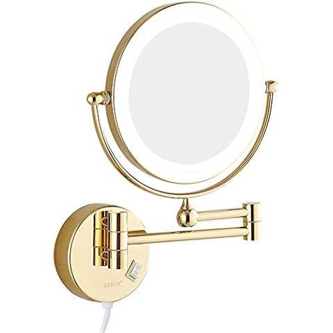 Doppelseitiger Schminkspiegel mit Beleuchtung und Vergrößerung, 8-Zoll-Messing-Badezimmer-Wand-LED-Kosmetikspiegel Cover