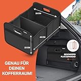 POUKO® Kofferraum Organizer Schwarz I Extrem stabiler Auto Organizer mit Anti-Rutsch-Klett I Praktische faltbare Kofferraumtasche für mehr Ordnung und Platz im Auto I Hochwertige Kofferraum Box