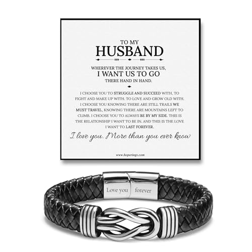 Hope Rings - To My Husband Bracelet - Forever Linked Bracelet - 304 Stainless Steel & Leather, Tarnish-Free & Weather-Resistant - Stainless Steel Jewelry - Inspirational Jewelry