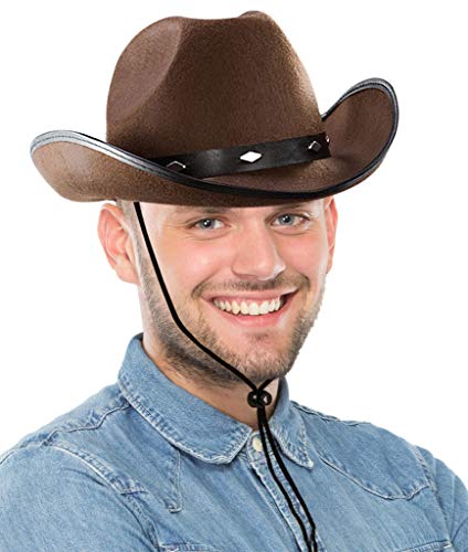 Fun Central - Brown Felt Studded Cowboy Hat for Men and Woman | Western Decor Cowboy Costume Cowboy Outfit Yellowstone Western Wear New Year’s Eve Hat Party Favors Celebrations. - Thumbnail 4