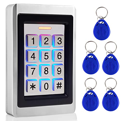 Toncont Door Access Control System, Stand Alone Password Door Keypad + 5PCS ID Keyfobs, Support 2000 Users, Wiegand 26, for Swing Slide Gate Opener Gate Operator and Access Control Security System