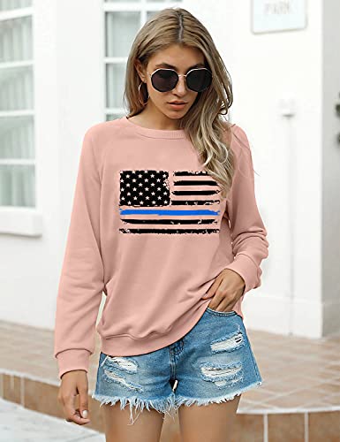 Thin Blue Line Matter Sweatshirt Women American Flag Heart Police Tops Back The Blue Womens Shirt Police Officer Shirts (Pink, Xx-Large) #TOP2