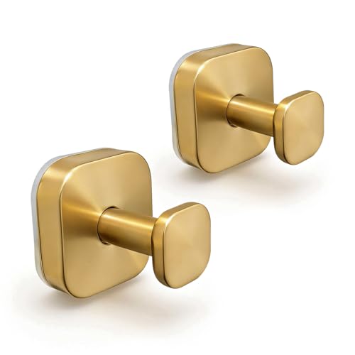 Heavy Duty Square Suction Cup Hooks for Shower Bathroom No Drill Strong Hold Glass Wall Hooks Reusable Towel Robe Holder and Christmas Wreath Hanger Gold 2 Pack