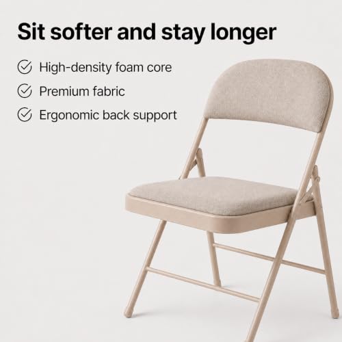 Image of Folding Chair - Padded Metal Chair with Padded Seat, Folding Steel Frame - Indoor Outdoor Guest Seat (Brown)