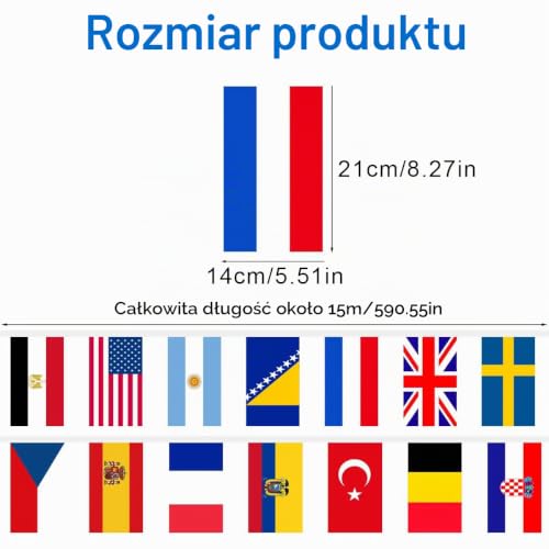 AOMAIGAD WM 2026 girlanda flaga 15 m flaga piłkarska 2026 flaga dekoracja dla 48 krajów, flagi dekoracje do baru na imprezę w ogrodzie (1 sztuka, 14 x 21 cm)