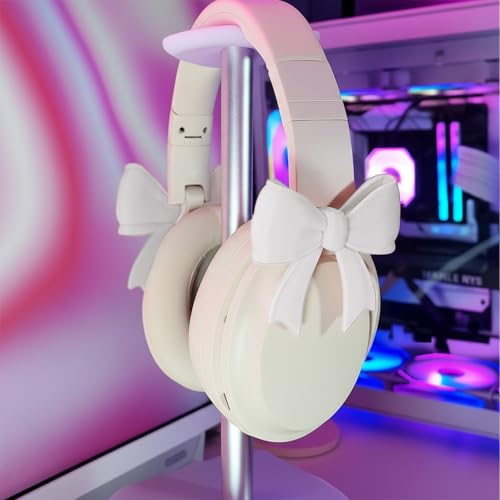 Fiwochic 2 Pack White Bow Headphone Accessories Cute 3D Printed Bows Coquettish Headset Attachment Gaming Accessories Christmas Gamer Gift for Her Women Gamers Streamers