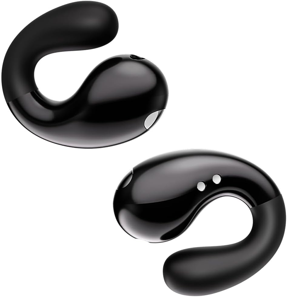 Ultra Open Ear Earbuds - Ergonomic Clip-On Earbuds, Bone Conduction Over-The-Ear Headphones with Waterproof Design and Secure Fit for Small Ears, Night Black