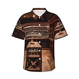JGHHOUN Camisa hawaiana de manga corta con estampado de bodega de vino tinto para hombre, informal, para verano, playa, vacaciones, Negro, M