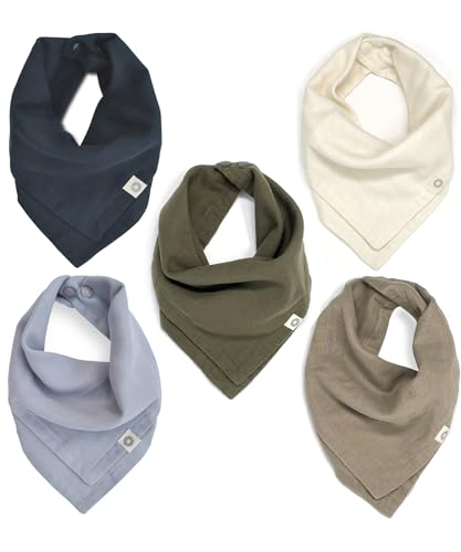 Image of Kishu Baby Indi - Fairtrade Organic Muslin Bandana Drool Bibs - Set of 5 (Scholar Bundle)