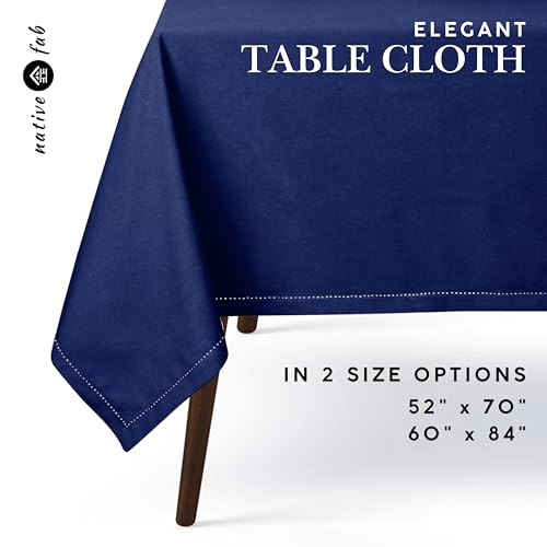 Native Fab Tablecloth 52x70 Inches - 100% Cotton, Durable, Wrinkle-Free, Machine Washable Table Cover for Dining Room, Banquets, Parties, Holiday, Events - Elegant, Easy Care, Home Décor - Ink Blue by Native Fab - Image 2