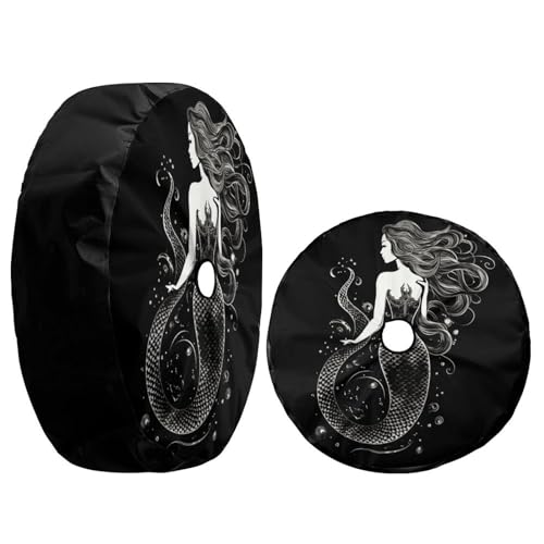 Image of Delerain Spare Tire Cover with Backup Camera Hole Black Mermaid Girl Wheel Covers Waterproof Dust-Proof UV Sun Universal Fit for RV Trailer RV SUV Truck (17 Inch for Diameter 31 inch-33 inch)