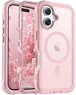 jaroco Magnetic for iPhone 16 case, [Compatible with MagSafe][Military Grade Drop Protection][Heavy Duty Protection][Non-Slip][Shockproof] with 2-Layer Durable Bumper Phone Case 6.1''-Light Pink