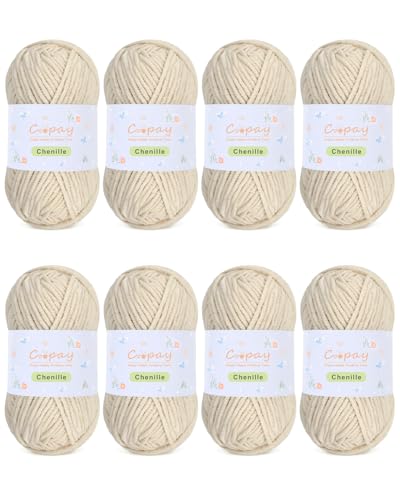 Image of Coopay Chenille Yarn for Crocheting, 8 Pack Medium Weight Yarn - CYC #4 - Total 520yd, Soft Crochet Yarns for Plush Toys, Blankets, Scarves (Khaki)