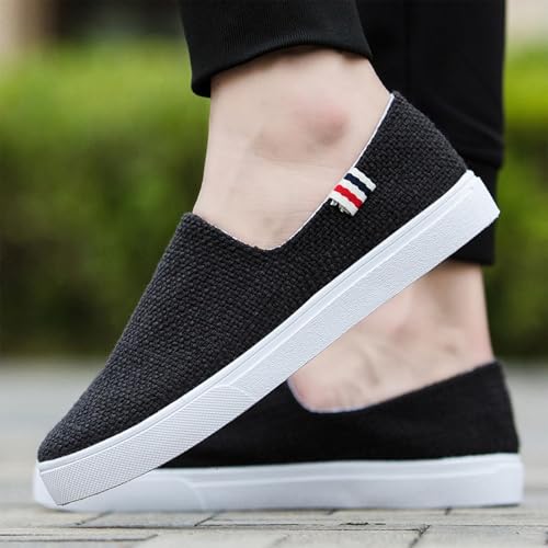 MILDSEVEN Soft Men's Fashion Linen Shoes, Simplicity Traditional Chinese Footwear, Casual Handmade Retro Loafers,7,Black3