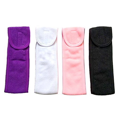 GIANCOMICS 4pcs 24"*3" Spa Headbands Stretch Towel With Magic Tape Elastic Terry Cloth Facial Band Makeup Wrap Headbands Fits All Head Sizes(Black,White,Pink,Purple)