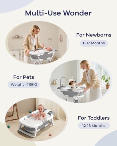Image of AVIDOR 2-in-1 Baby Bathtub with Stand for Newborn and Infants, Foldable Baby Bath Tub, Baby Shower Gifts for New Parents, Gray