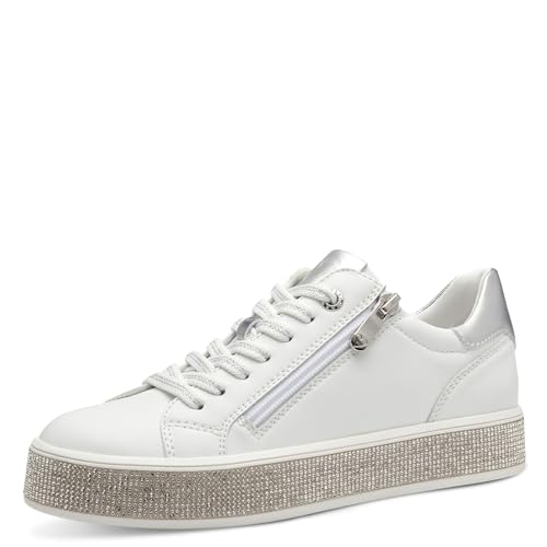 MARCO TOZZI Damen Sneaker flach mit Reißverschluss Freizeit, Weiß (White comb), 39 EU